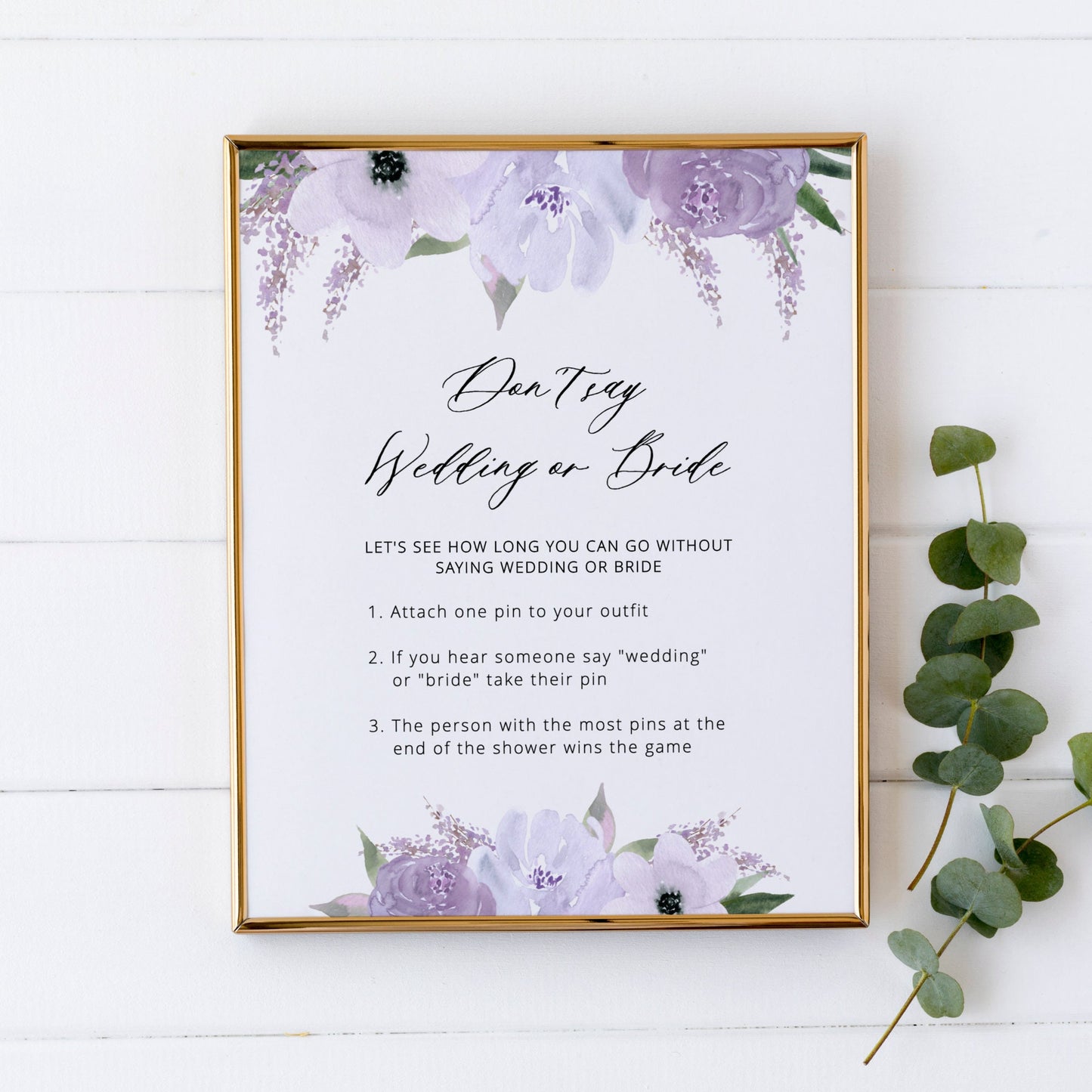 Editable Don't Say Wedding or Bride Bridal Shower Game Clothespin Game Lavender Bridal Shower Games Template