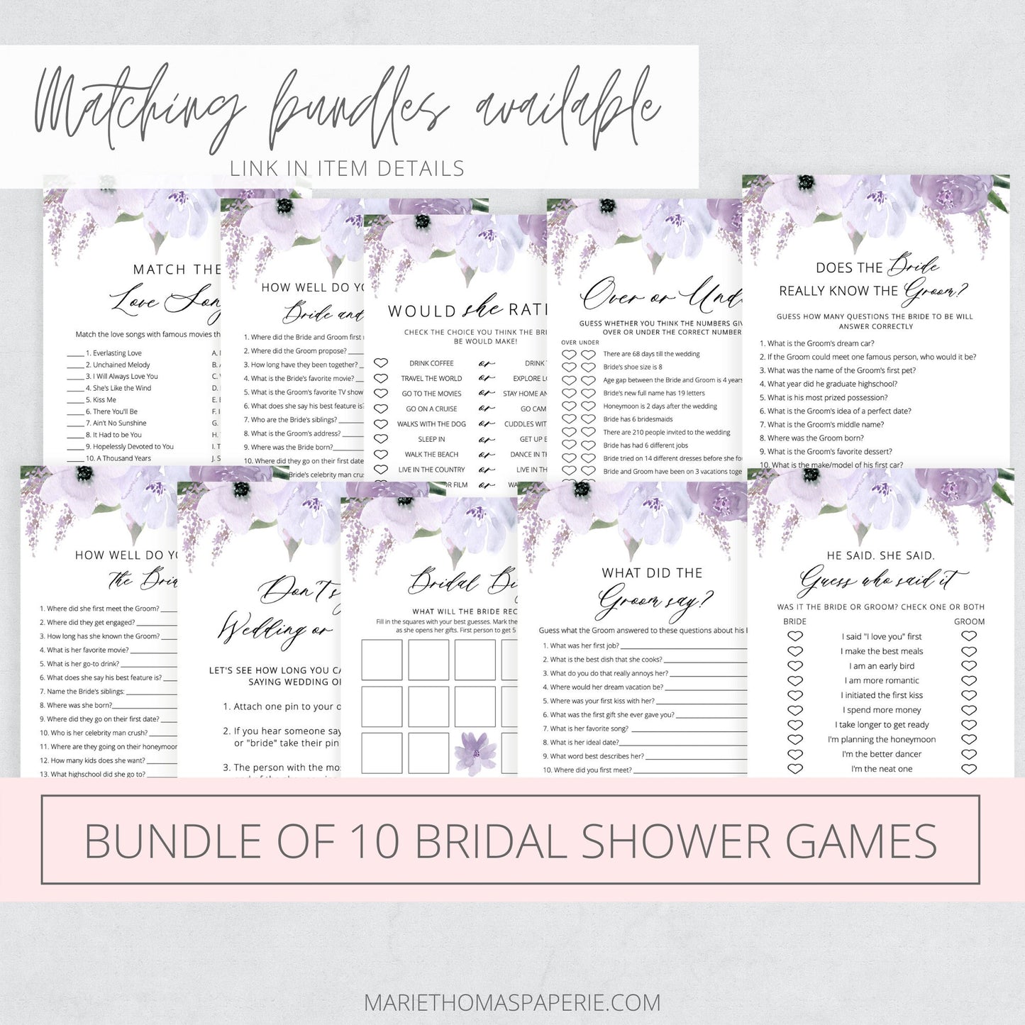 Editable Over or Under Game Bridal Shower Games Purple Floral Lavender Template