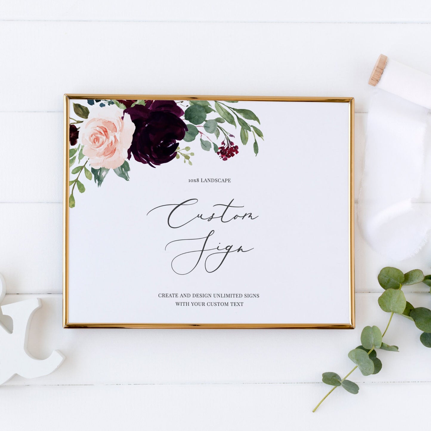 Editable Custom Wedding Sign Burgundy Floral Wedding Sign Kit Create Unlimited Signs 8x10 and 10x8 Template