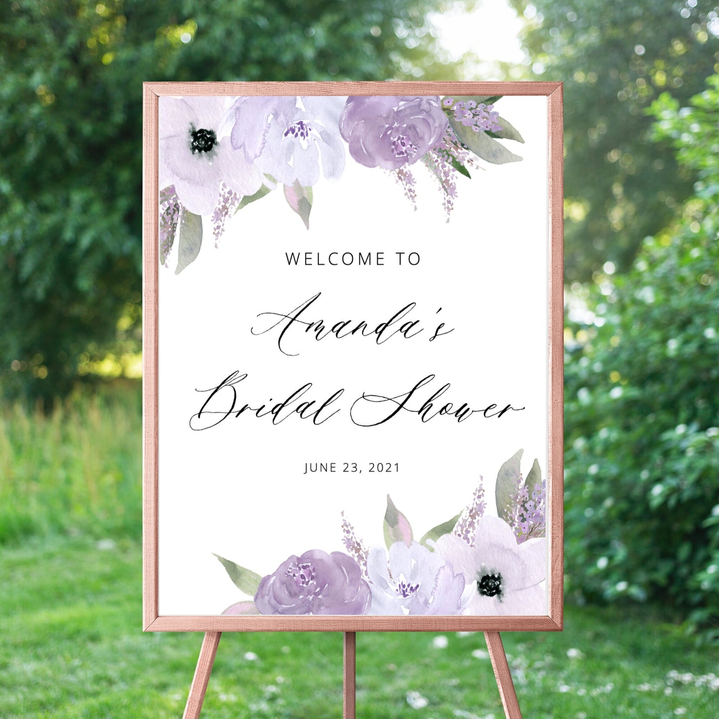 Editable Purple Bridal Shower Welcome Sign Bridal Shower Welcome Poster Lavender Floral Template