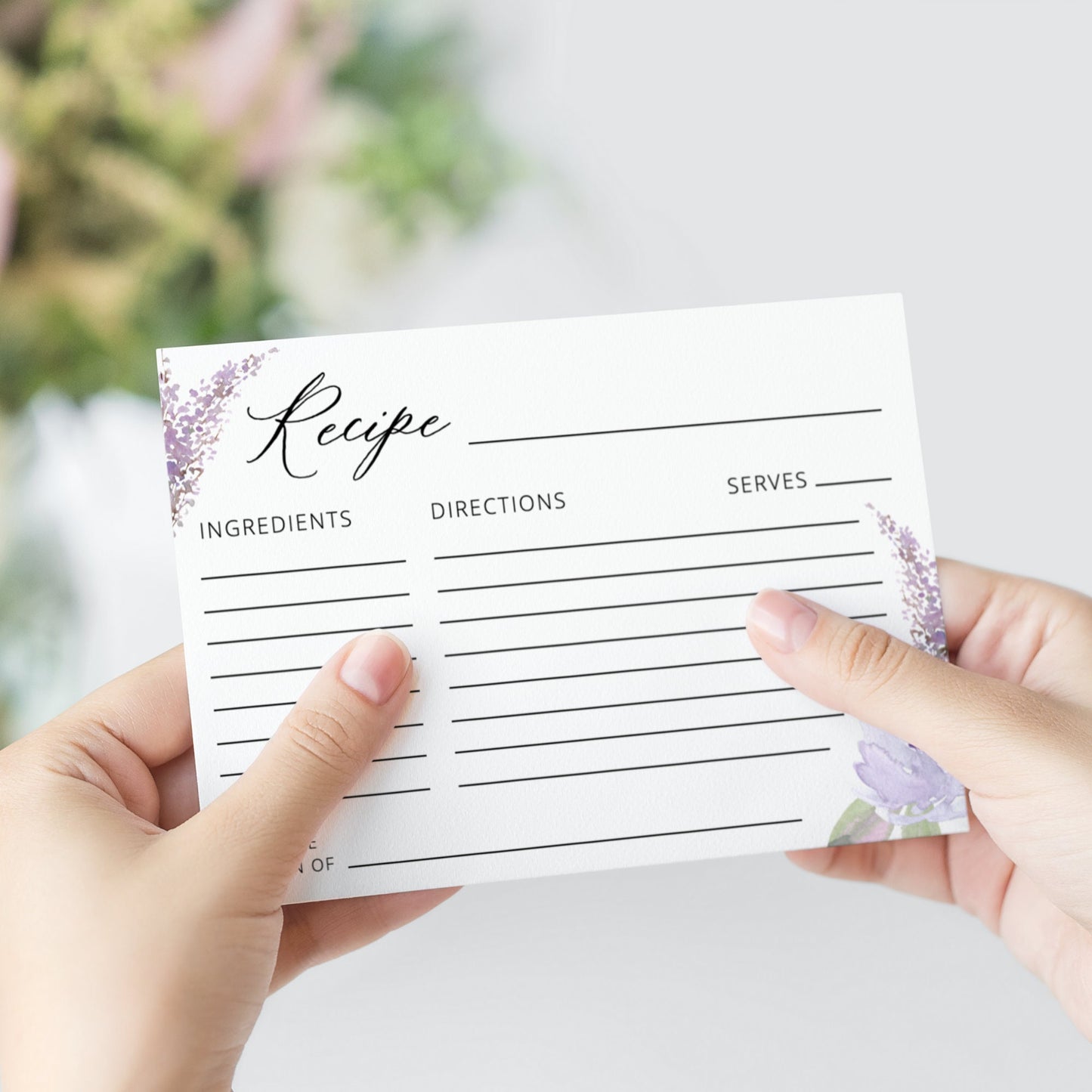 Editable Lavender Recipe Card Purple Floral Bridal Shower Recipe Card Insert Recipe Card Template