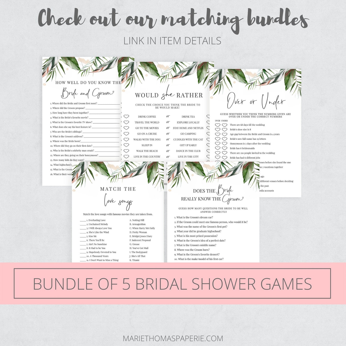 Editable   Would She Rather Game Tropical Bridal Shower Games Green Pink Blush Template