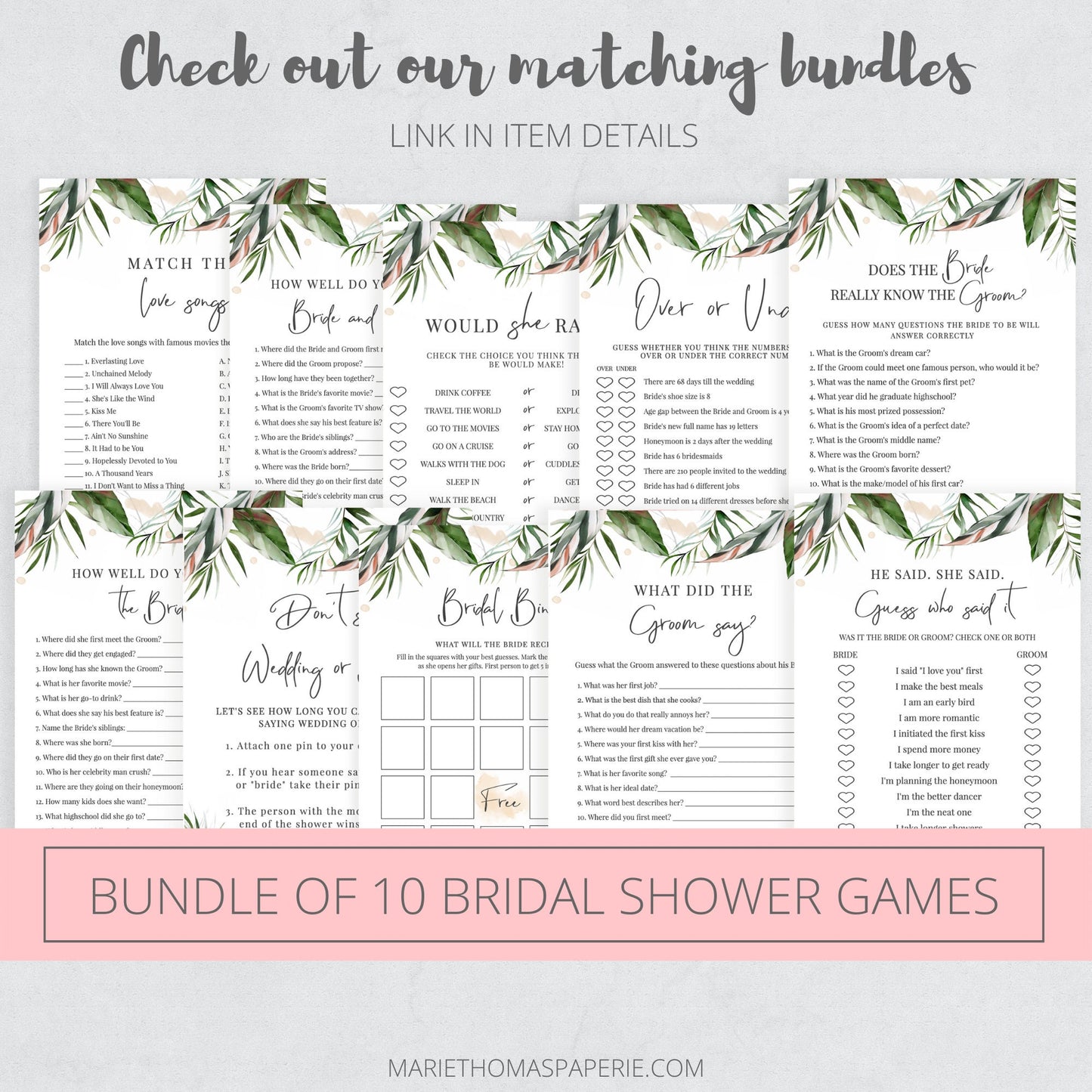 Editable   Would She Rather Game Tropical Bridal Shower Games Green Pink Blush Template