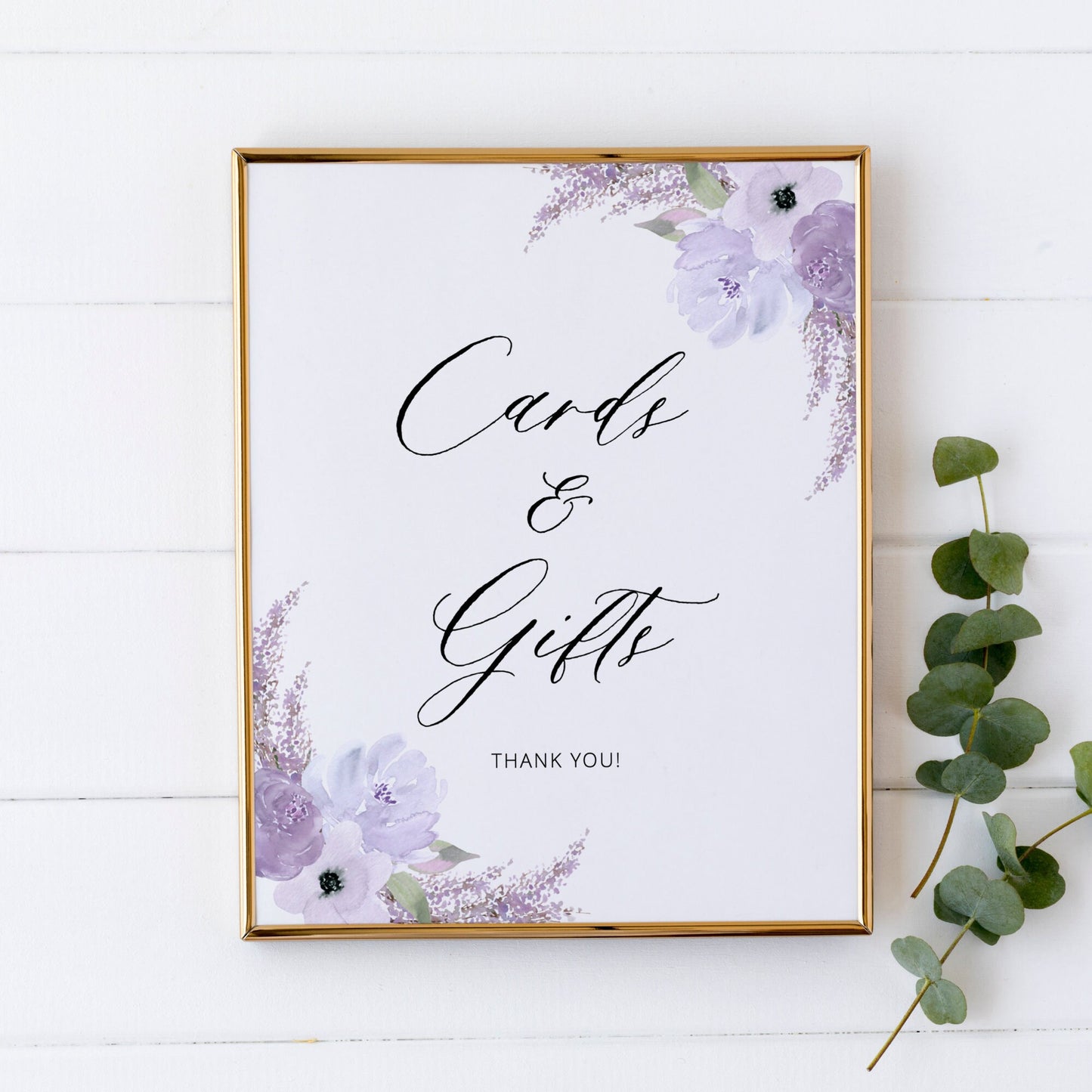 Editable Cards and Gifts Sign Lavender Bridal Shower Gift Sign Purple Floral Gift Table Sign Template