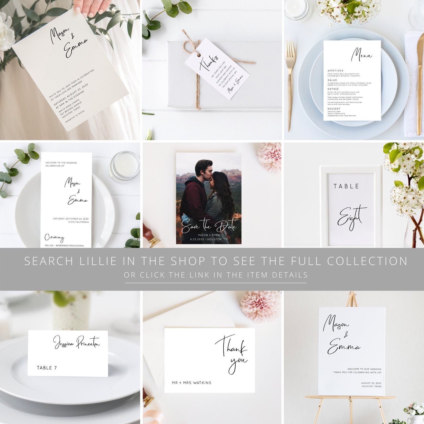 Editable Wedding Menu Modern Minimalist Wedding Menu Card Wedding Menu 5x7 and 4x9 Template