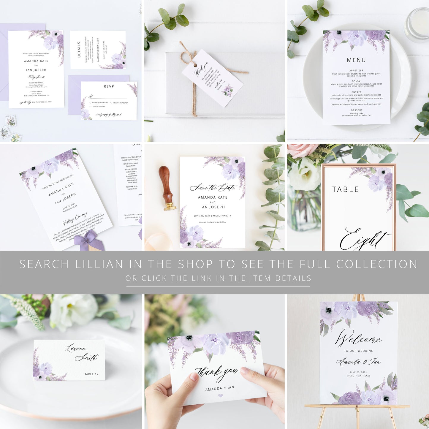 Editable Lavender Belly Band Lilac Purple Wedding Invitation Wrap Floral Belly Band Template