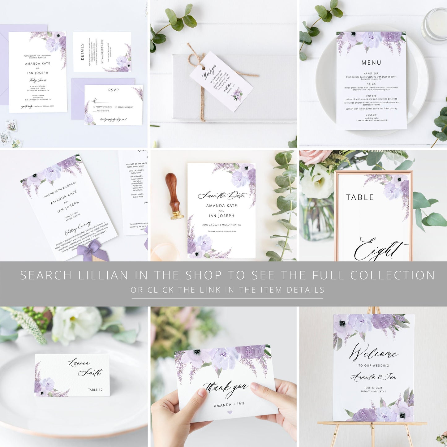 Editable Lavender Wedding Invitation Lilac Wedding Invitation Set Purple Floral Wedding Suite Template