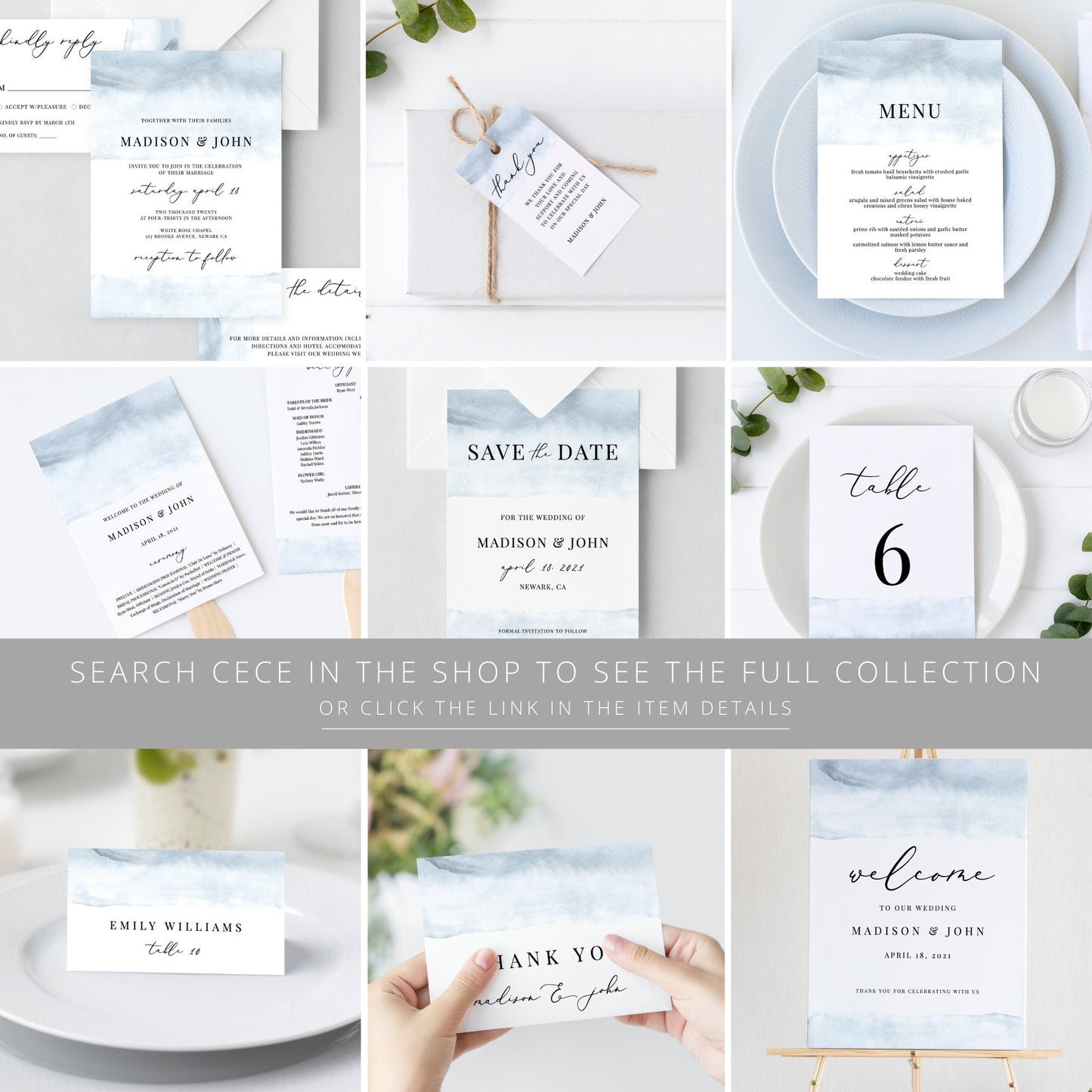 Editable Custom Wedding Sign Watercolor Dusty Blue Wedding Sign Kit Create Unlimited Signs 8x10 and 10x8 Template