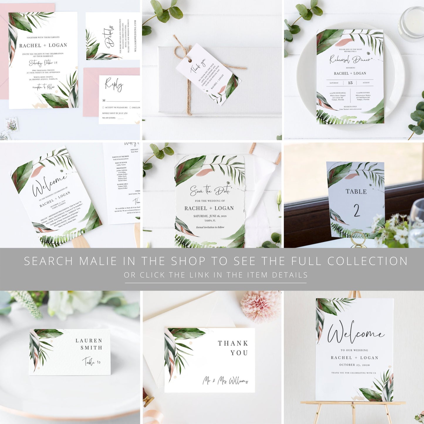 Editable   Tropical Wedding Menu Palm Leaves Wedding Menu Card Wedding Menu 5x7 and 4x9 Template