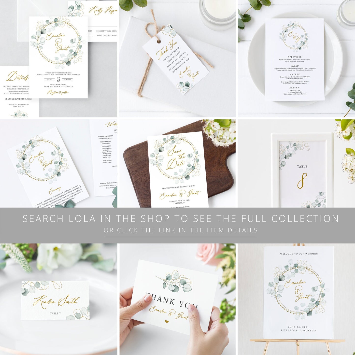 Editable  Greenery and Gold Wedding Thank You Cards Eucalyptus Cards Personalized Thank You Cards Template