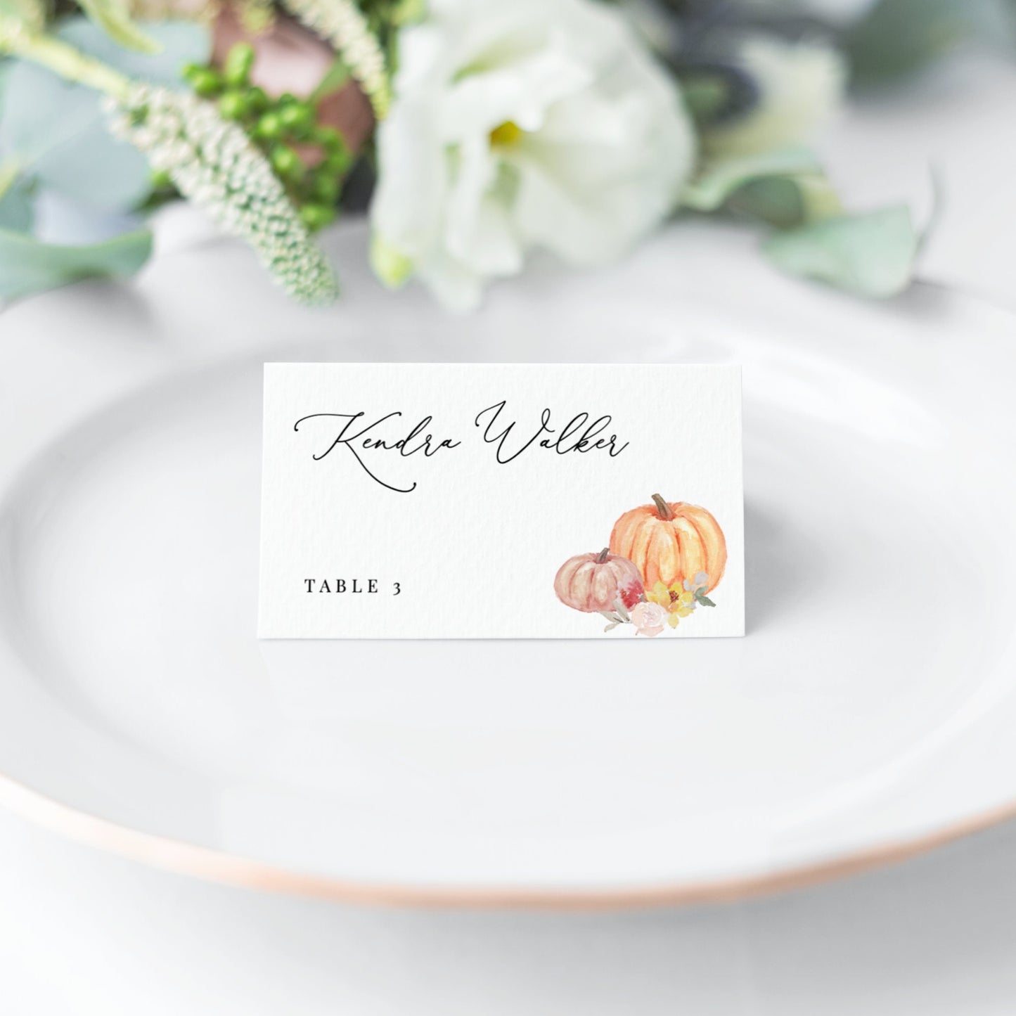Editable Pumpkin Wedding Place Card Fall Floral Thanksgiving Name Card Place Card Template