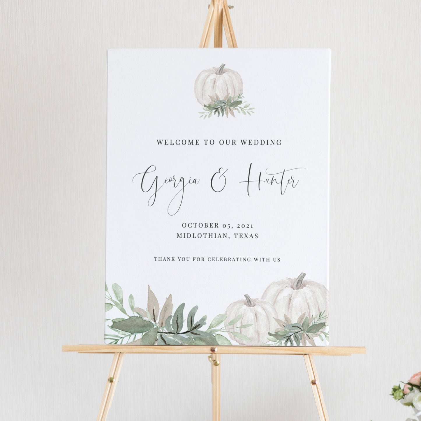 Editable Wedding Welcome Sign Welcome to our Wedding Sign Sage Green and White Fall Pumpkin Template