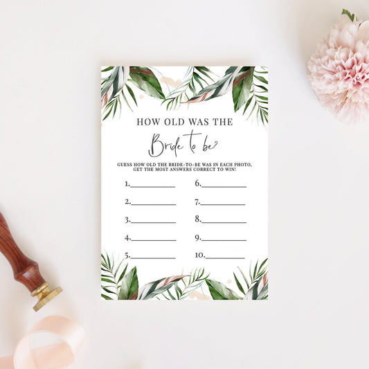 Editable   How Old Was the Bride Bridal Shower Games Tropical Wedding Shower Bridal Game Template