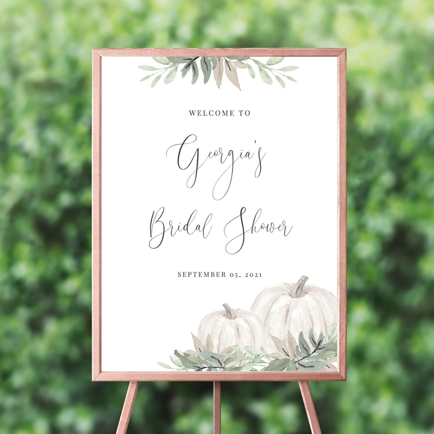 Editable Bridal Shower Welcome Sign Bridal Shower Welcome Poster Sage Green and White Fall Pumpkin Template