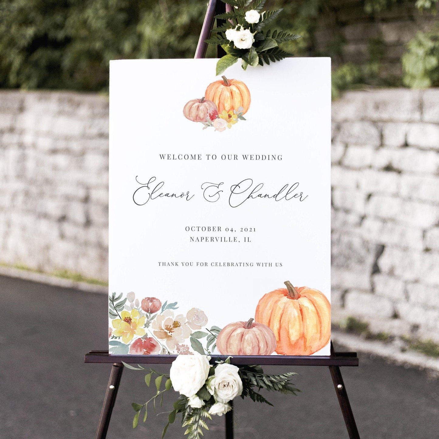 Editable Pumpkin Wedding Welcome Sign Welcome to our Wedding Sign Fall Floral Template