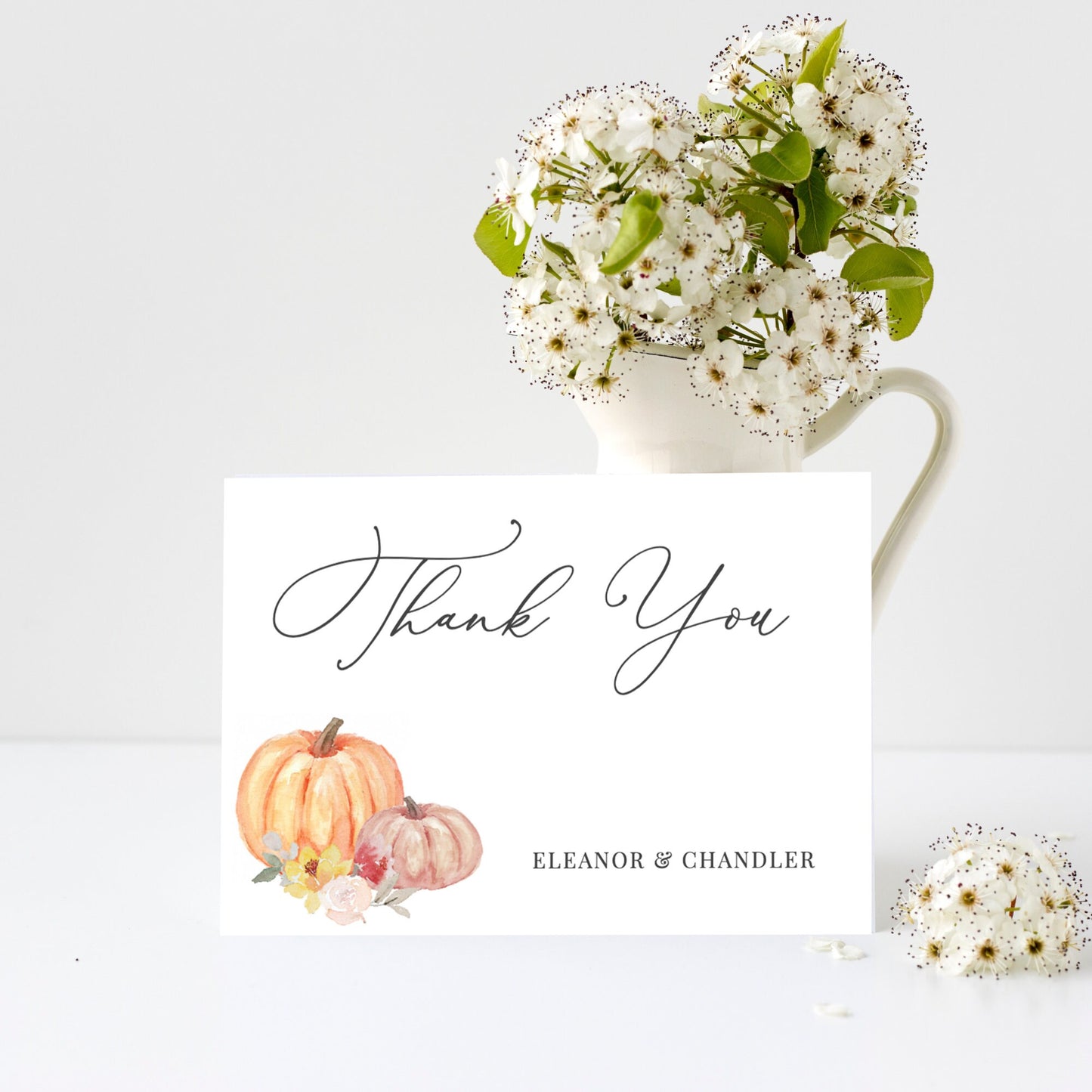 Editable Floral Pumpkin Thank You Cards Cards Personalized Pumpkin Wedding Thank You Cards Template