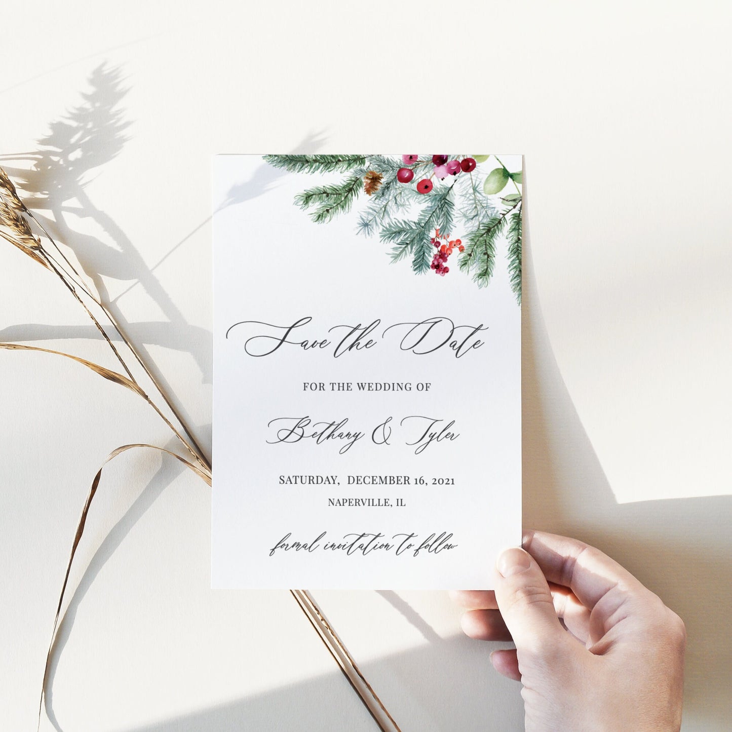 Editable Winter Pine Save the Date Holiday Save the Date Cards Wedding Announcement Text Digital Template
