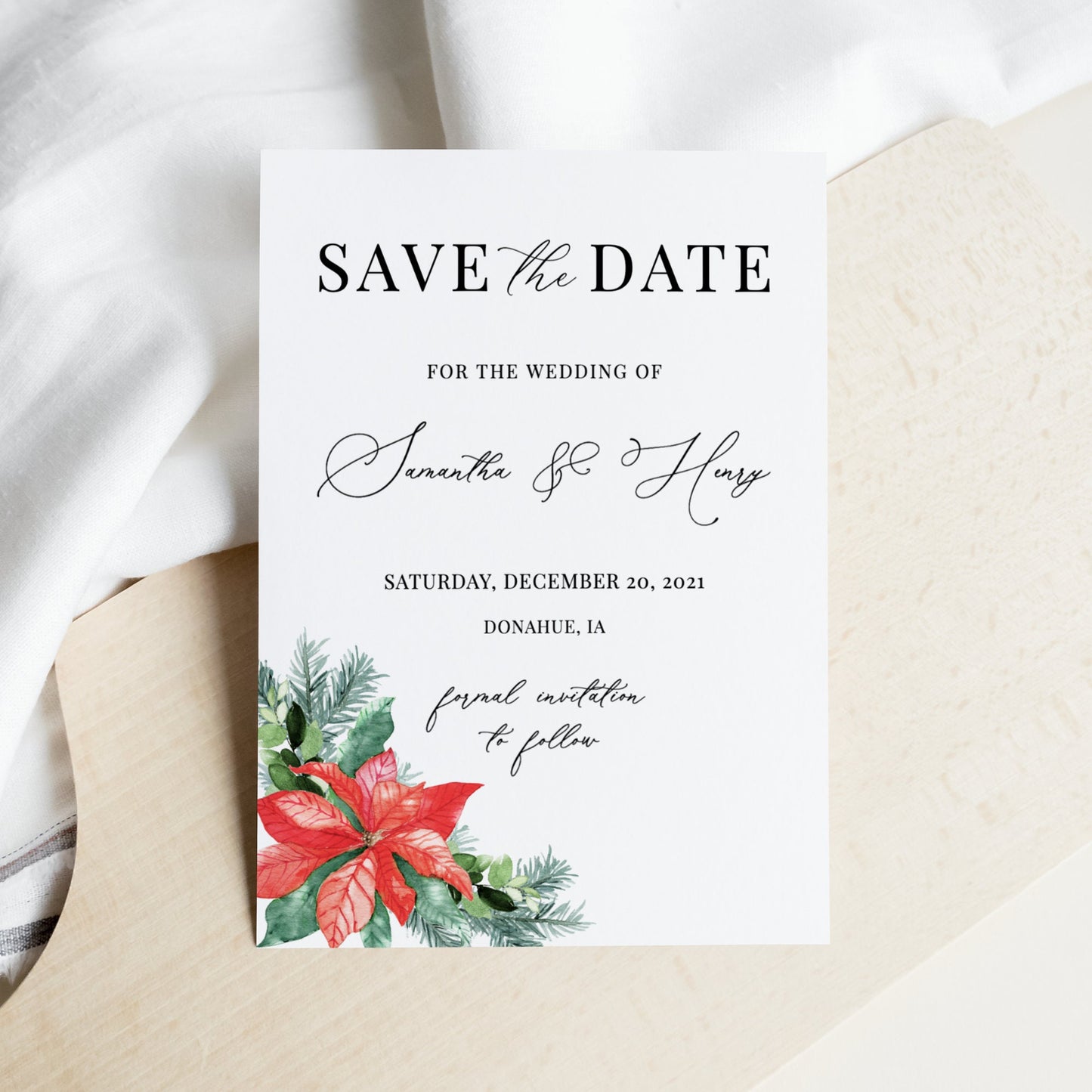 Editable Winter Save the Date Poinsettia Save the Date Cards Wedding Announcement Text Digital Template