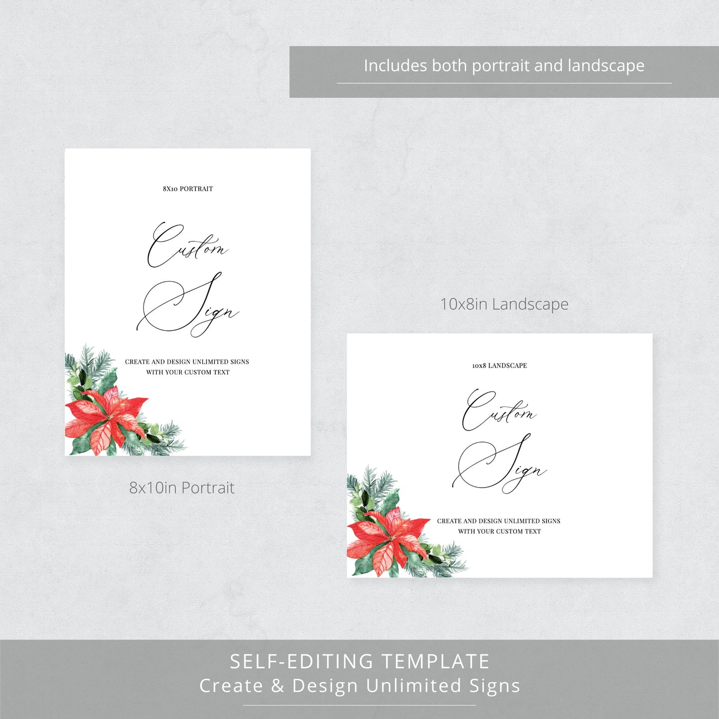 Editable Custom Wedding Sign Winter Poinsettia Wedding Sign Kit Create Unlimited Signs 8x10 and 10x8 Template