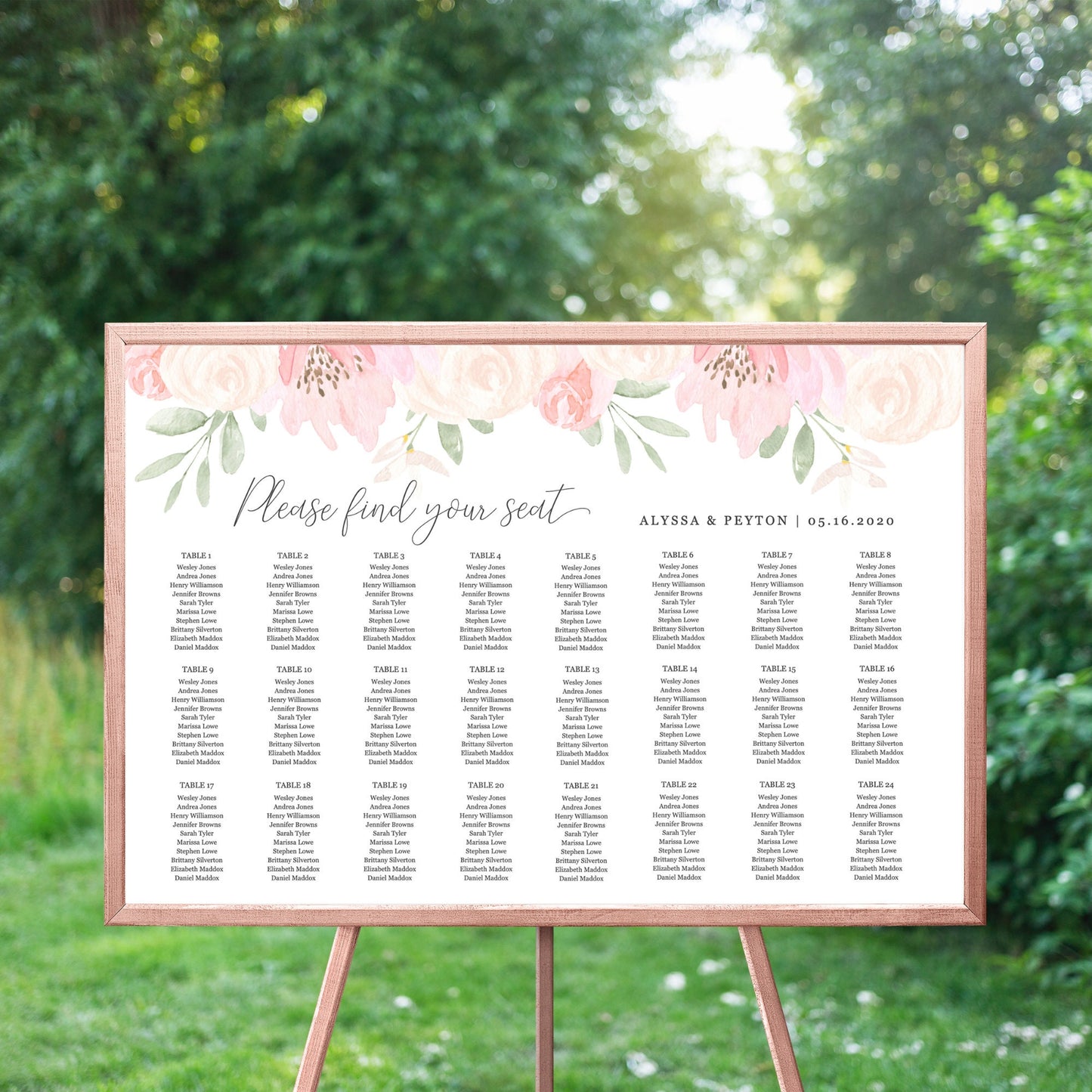 Editable Blush Floral Wedding Seating Chart Seating Chart Poster Seating Plan Rustic Pink Template