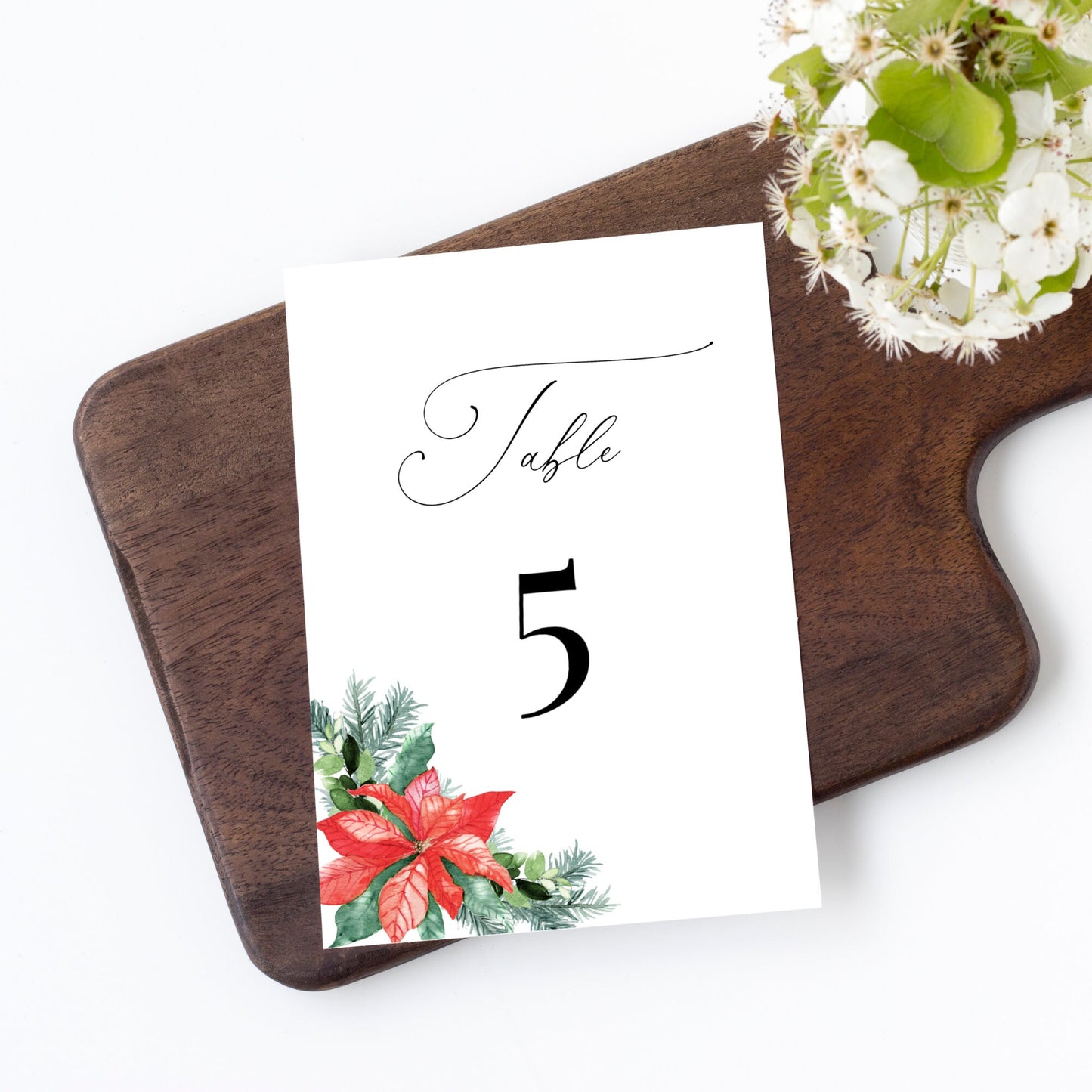 Editable Poinsettia Wedding Table Number Christmas Table Number Card 5x7 and 4x6 Template