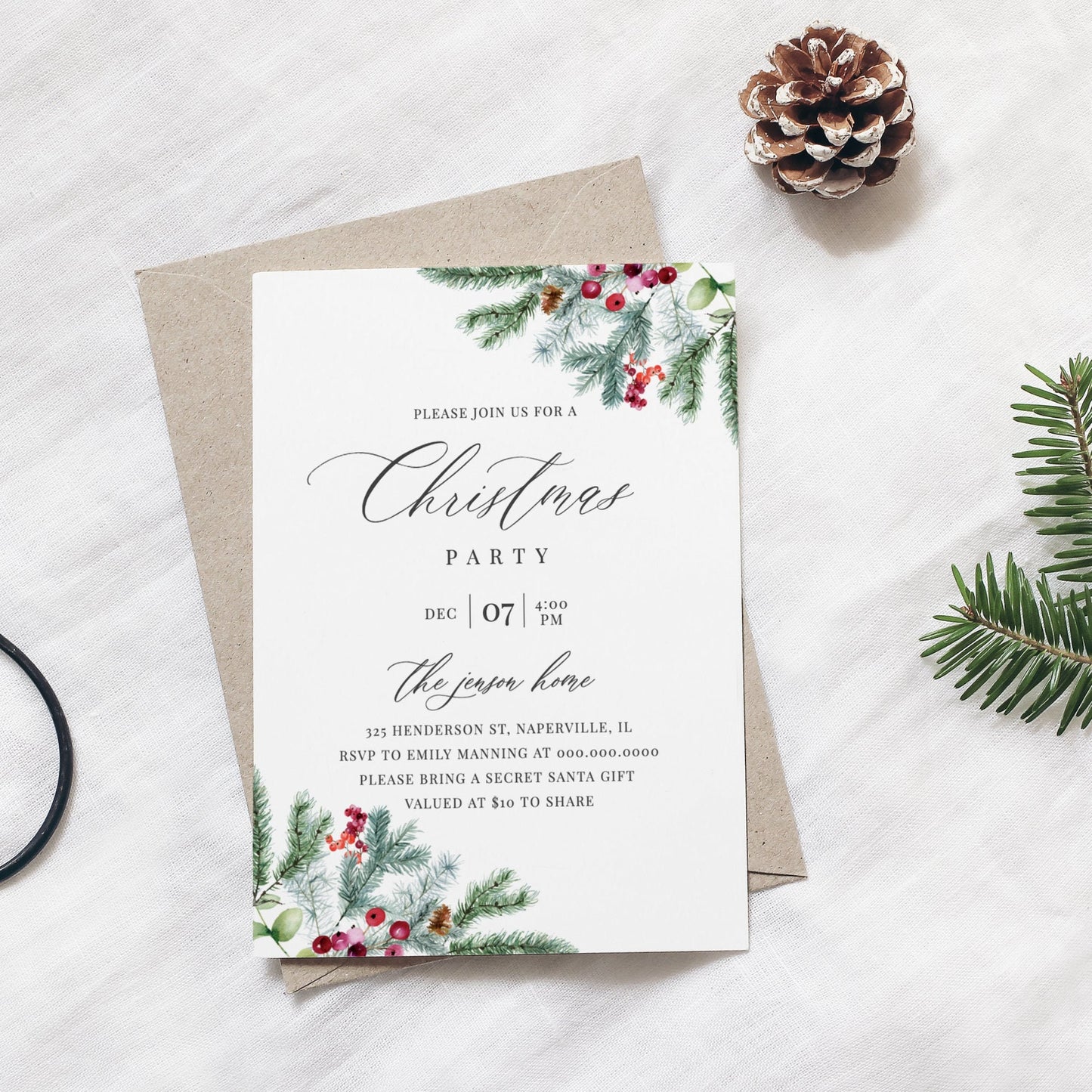 Editable Christmas Party Invitation Winter Holiday Party Invite Template