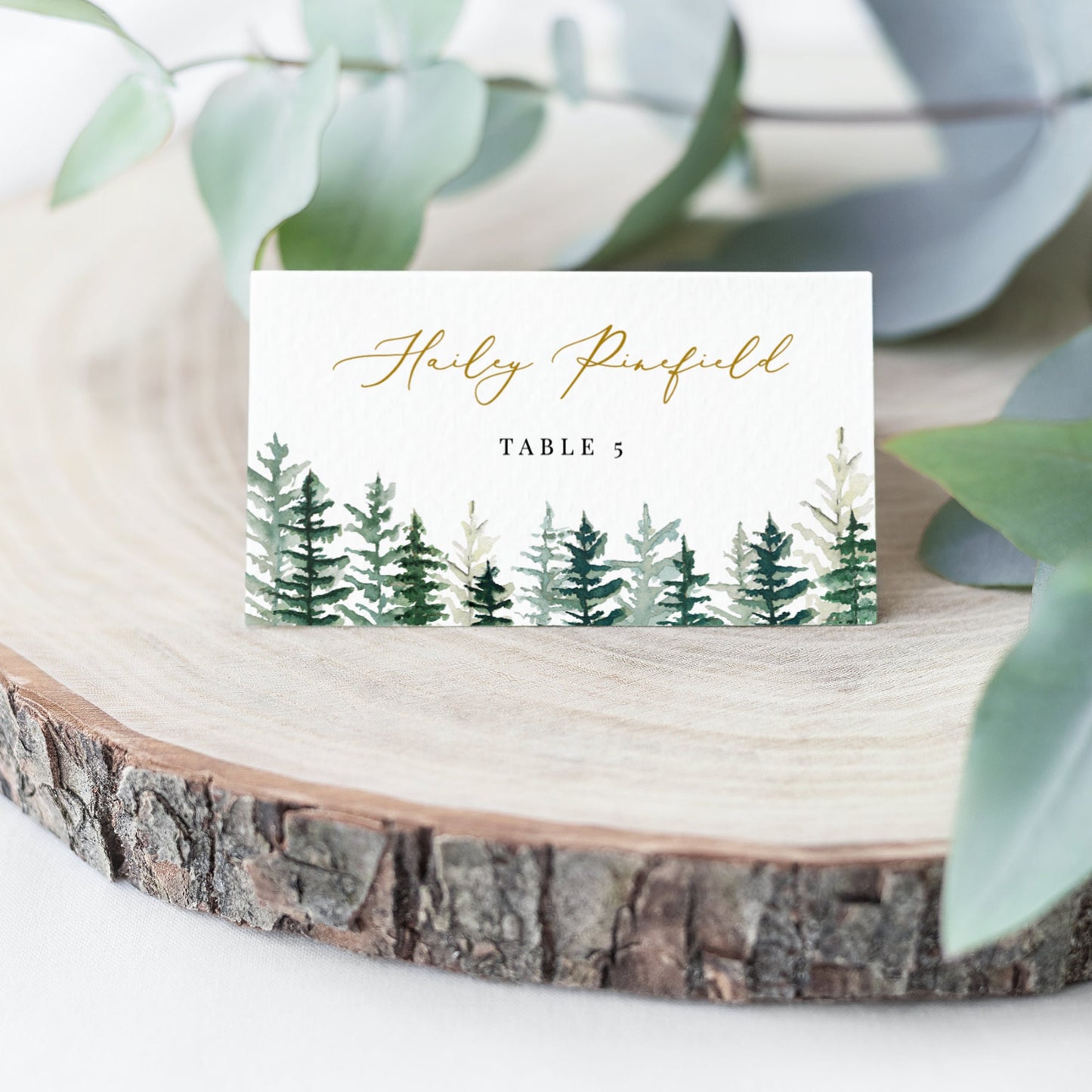 Editable Winter Pines Place Card Wedding Name Card Place Card Template