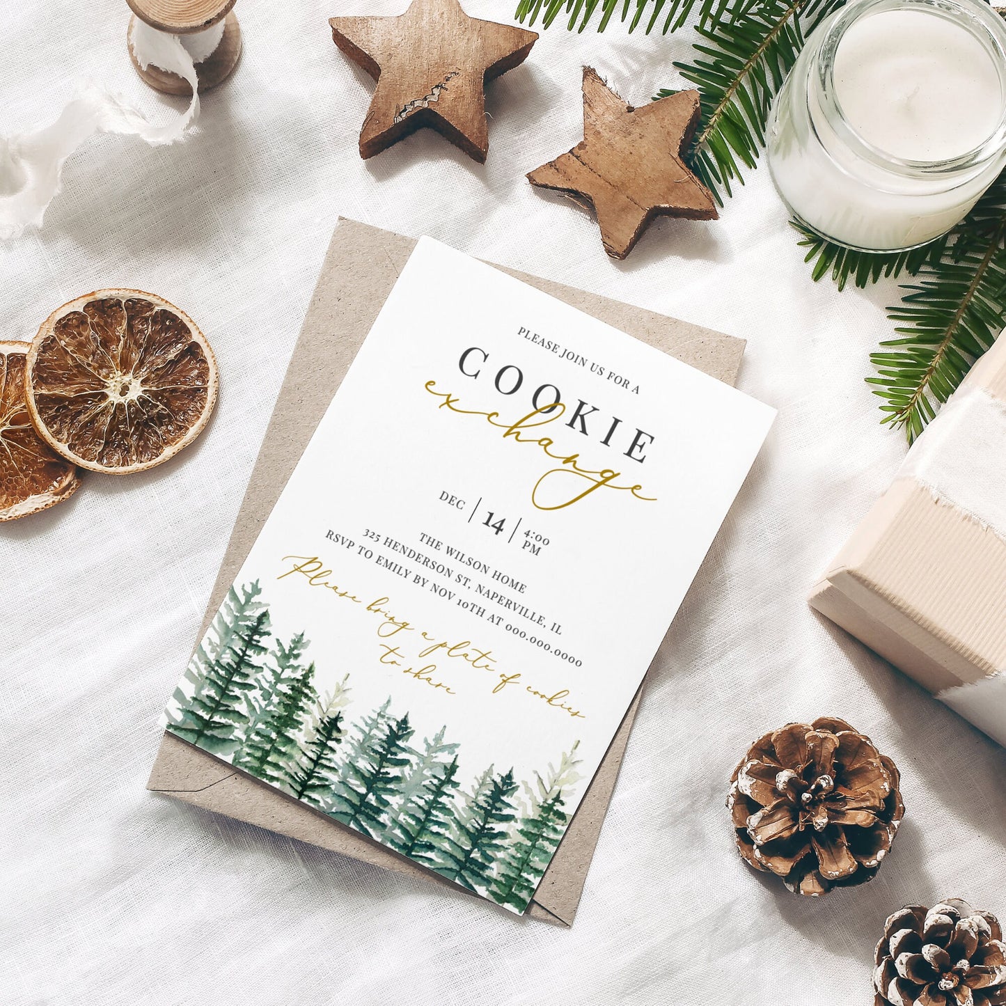 Editable Christmas Cookie Exchange Invitation Winter Woodland Holiday Cookie Party Invite Template