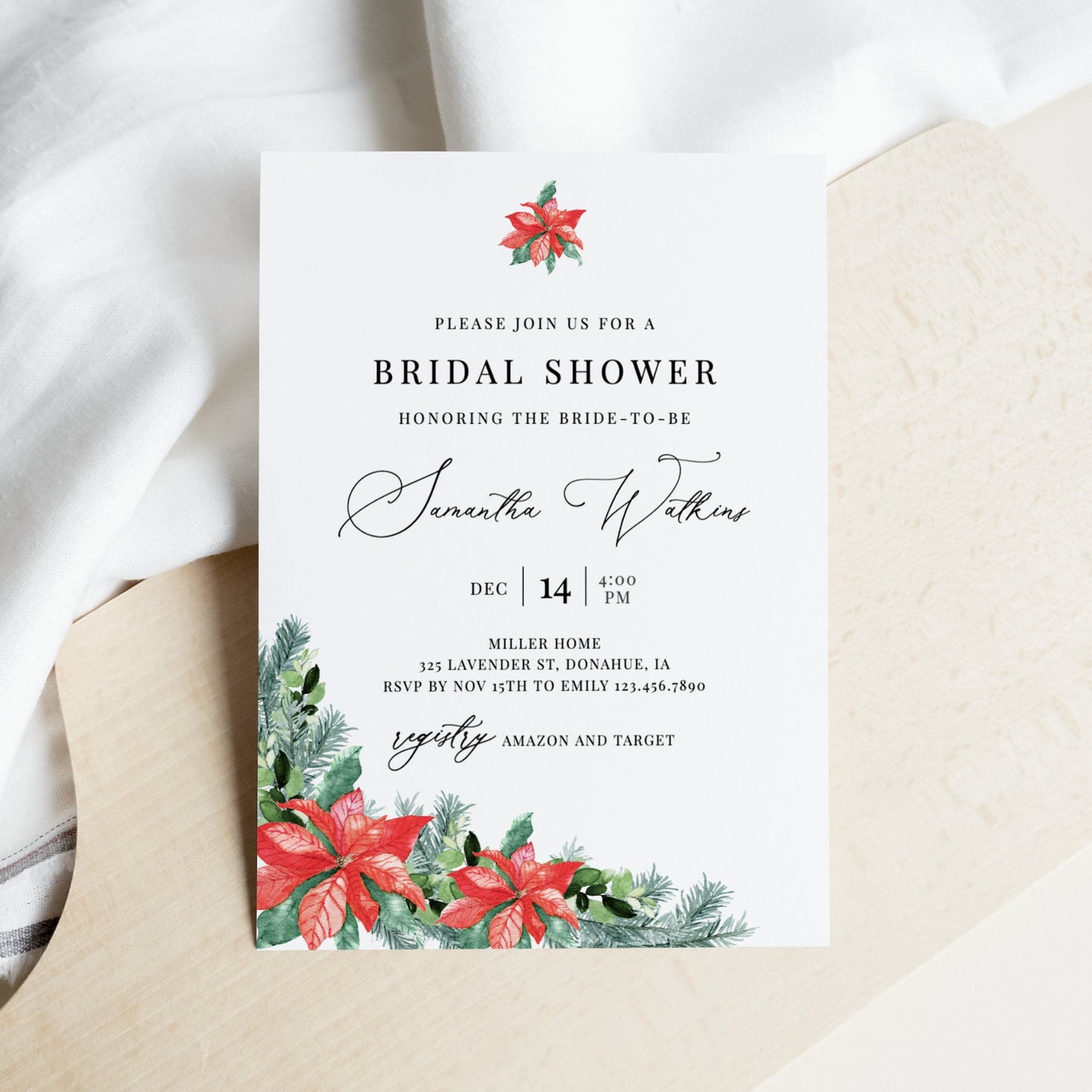 Editable Christmas Bridal Shower Invitation Winter Pine Bridal Shower Invite Template