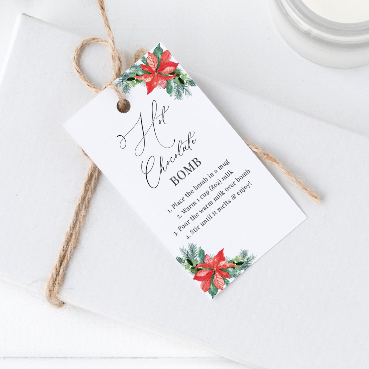 Editable Christmas Hot Chocolate Bomb Tag Hot Cocoa Favor Tags Bomb Directions Tags Winter Poinsettia Template