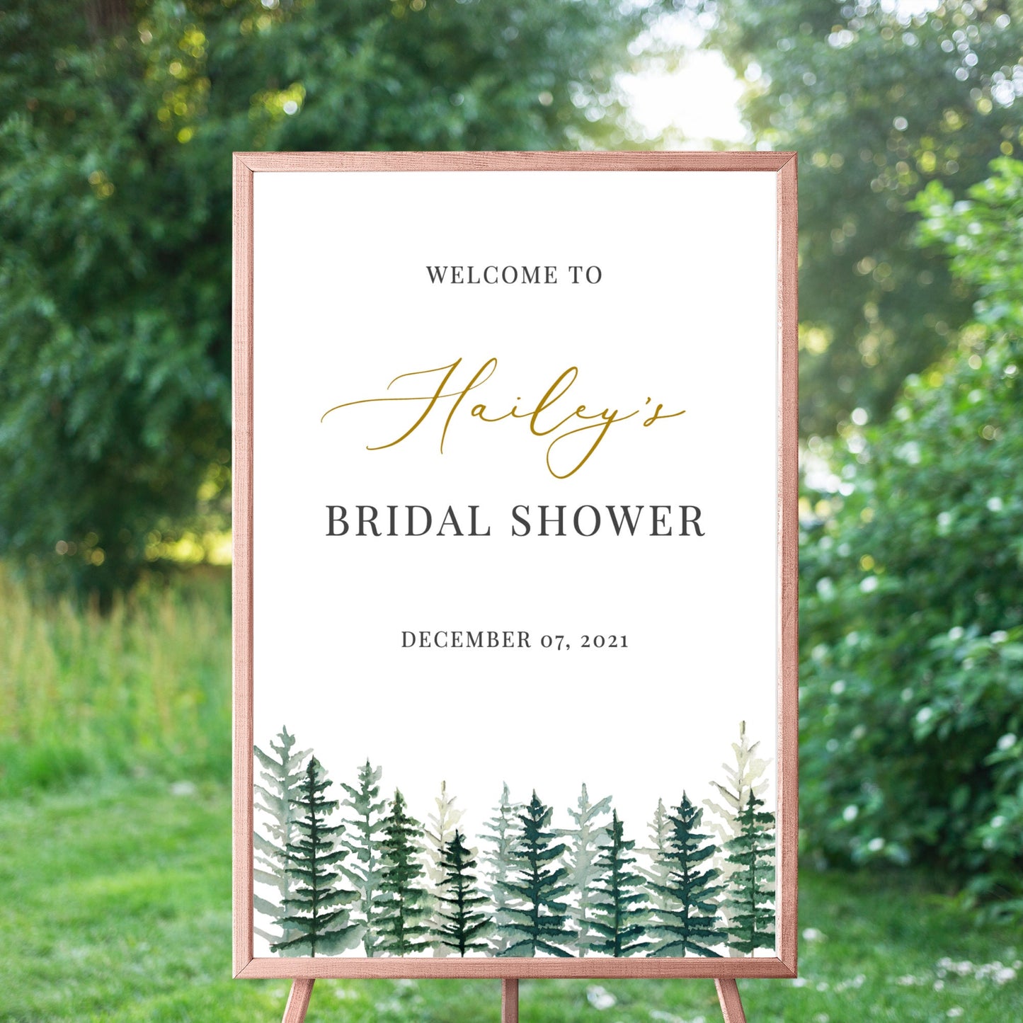 Editable Bridal Shower Welcome Sign Bridal Shower Welcome Poster Woodland Pine Trees Template