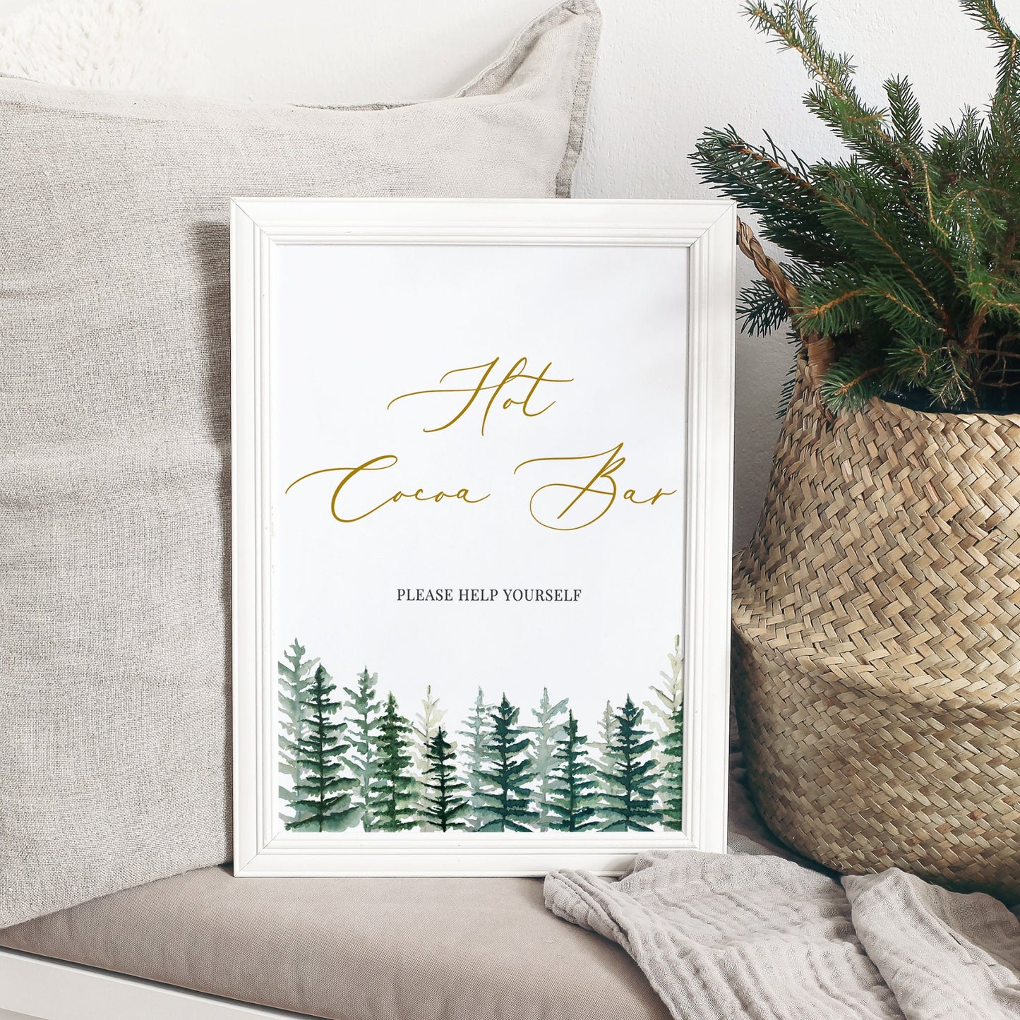 Editable Hot Cocoa Bar Sign Hot Chocolate Bar Sign Christmas Wedding Winter Pine Trees Template