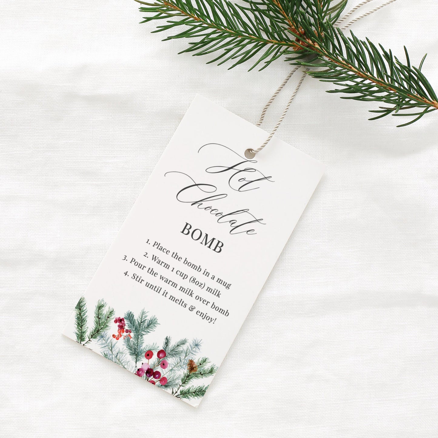 Editable Christmas Hot Chocolate Bomb Tag Hot Cocoa Favor Tags Bomb Directions Tags Winter Pine Trees Template