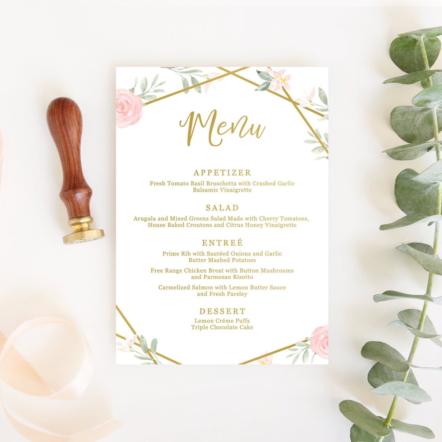 Editable Wedding Menu Blush Pink Floral Wedding Menu Card Boho Wedding Menu 5x7 and 4x9 Template