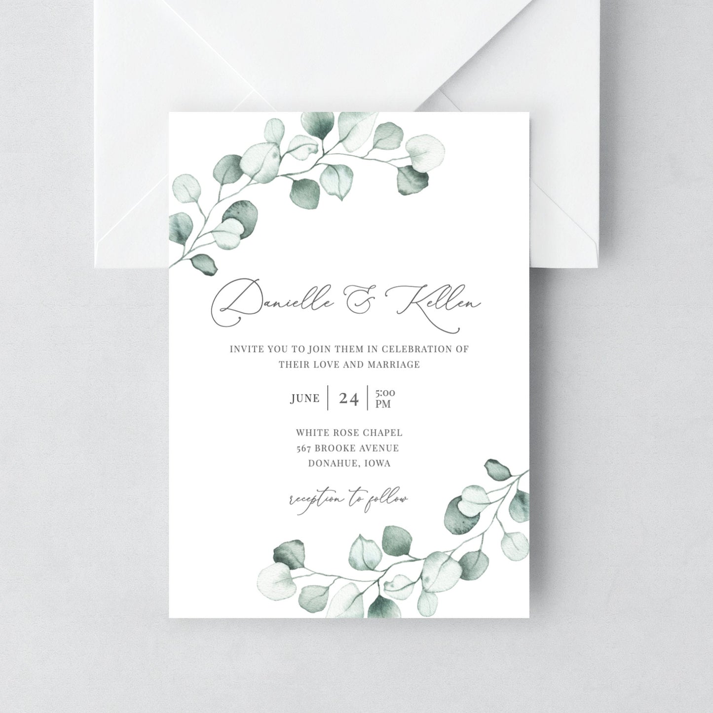 Editable Boho Greenery Wedding Invitation Eucalyptus Wedding Invitation Set Wedding Suite Digital Template