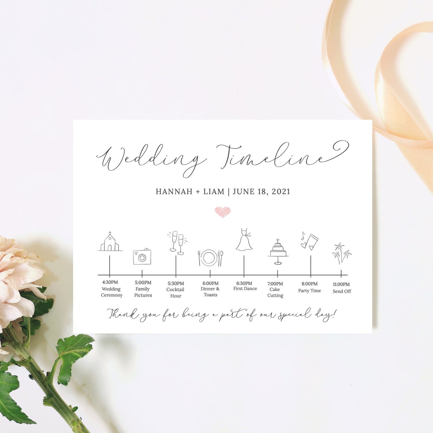 Editable  Wedding Timeline Wedding Itinerary Wedding Day Timeline Icon Timeline Template