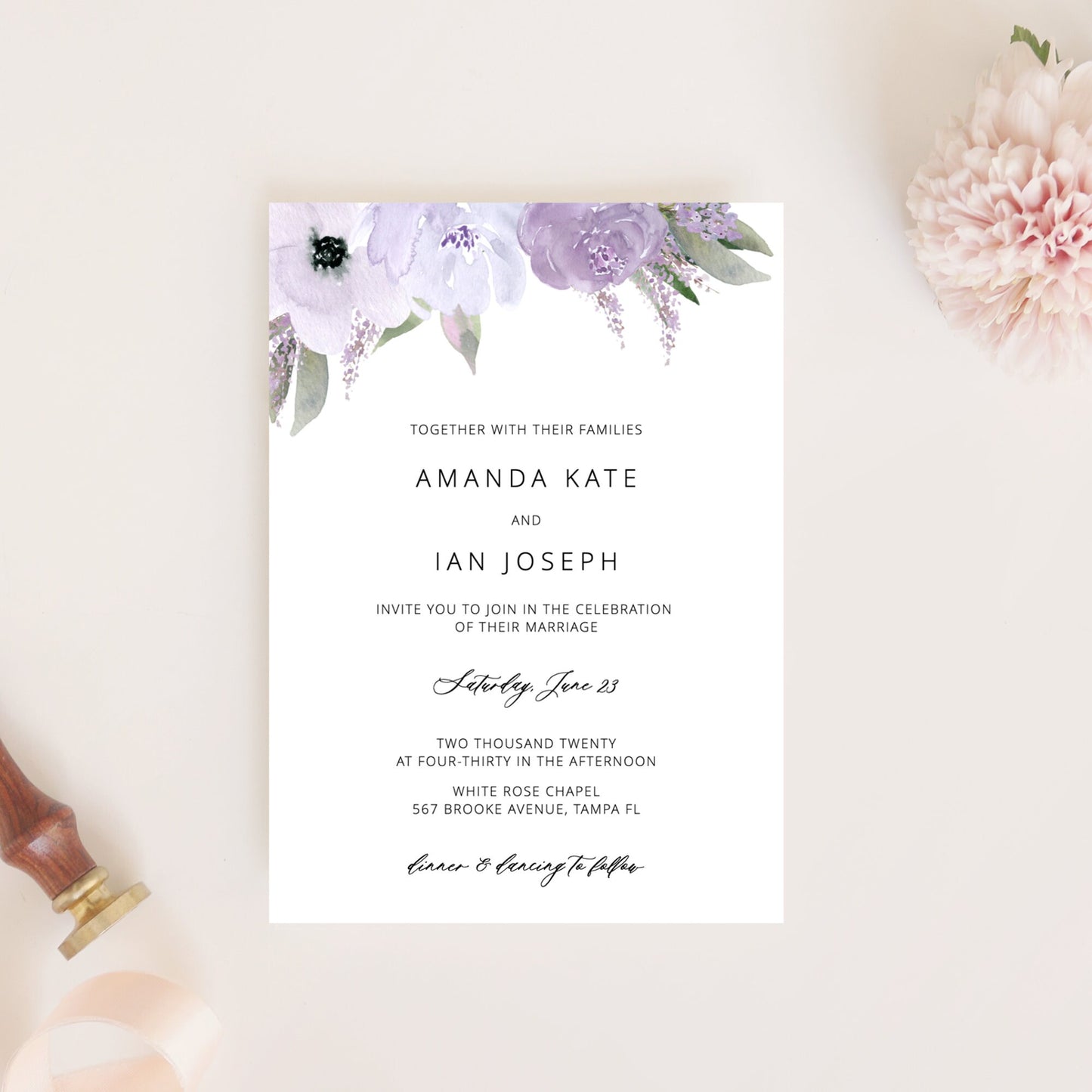 Editable Lavender Wedding Invitation Purple Wedding Invitation Floral Wedding Suite Template