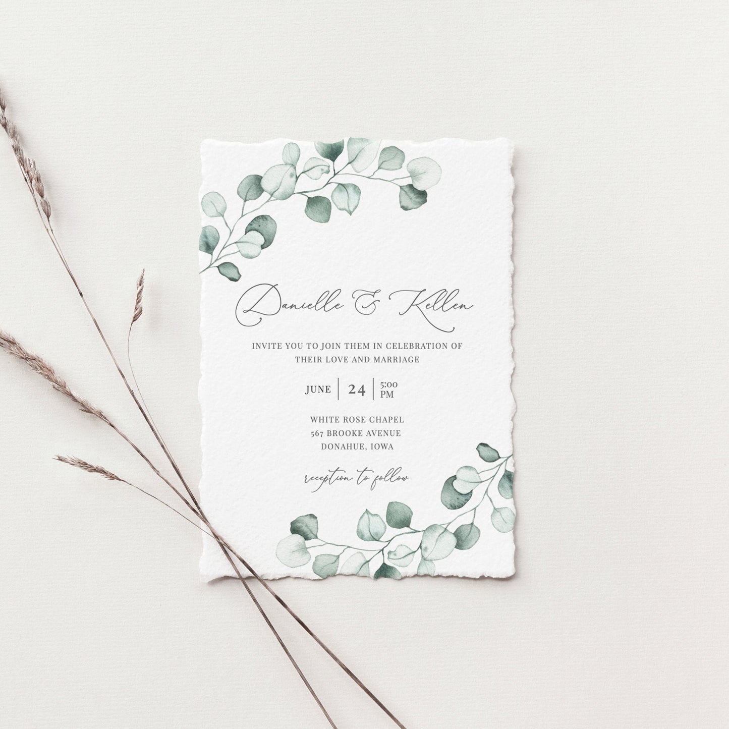 Editable Boho Greenery Wedding Invitation Eucalyptus Wedding Invitation Set Wedding Suite Digital Template