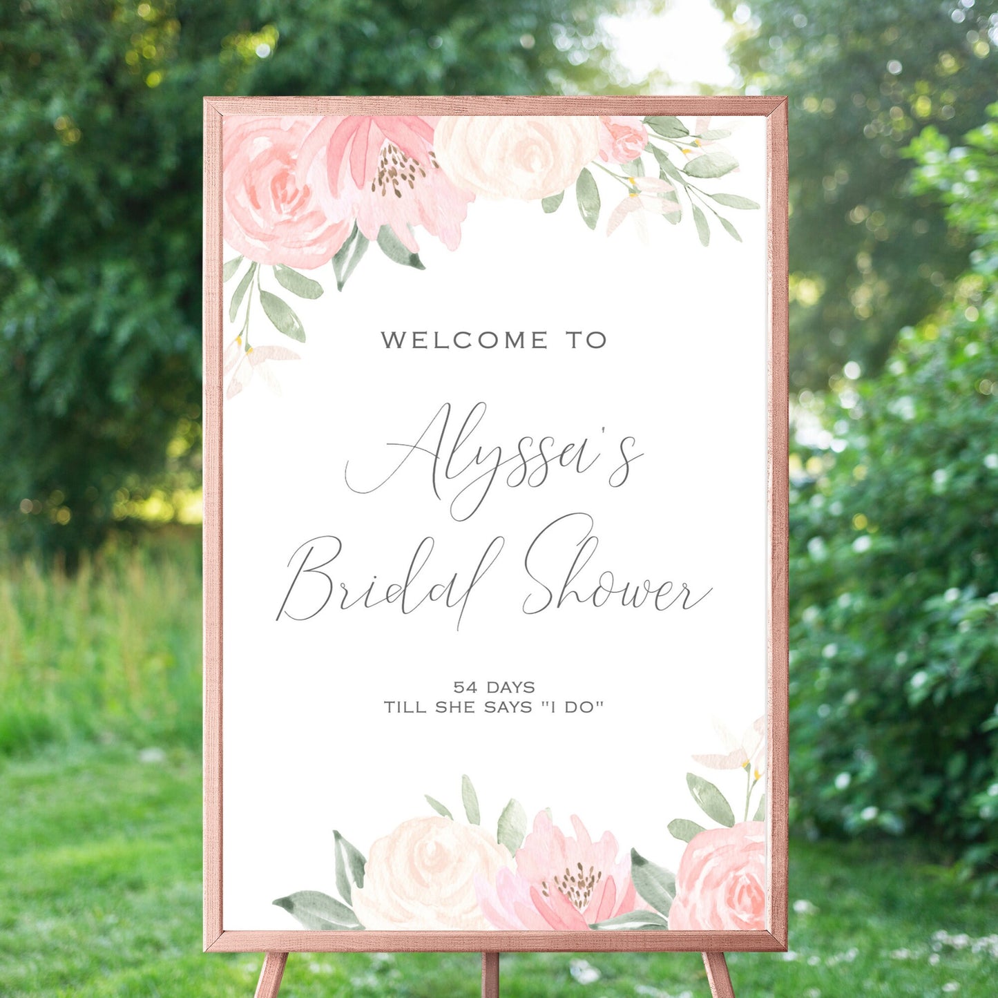 Editable Pink Floral Bridal Shower Welcome Sign Bridal Shower Welcome Poster Blush Pink Template