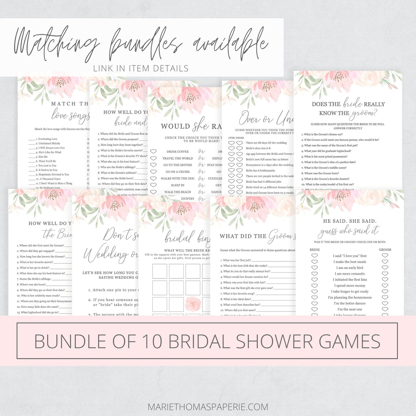 Editable Pass the Poem Bridal Shower Games Bridal Poem Game Blush Template