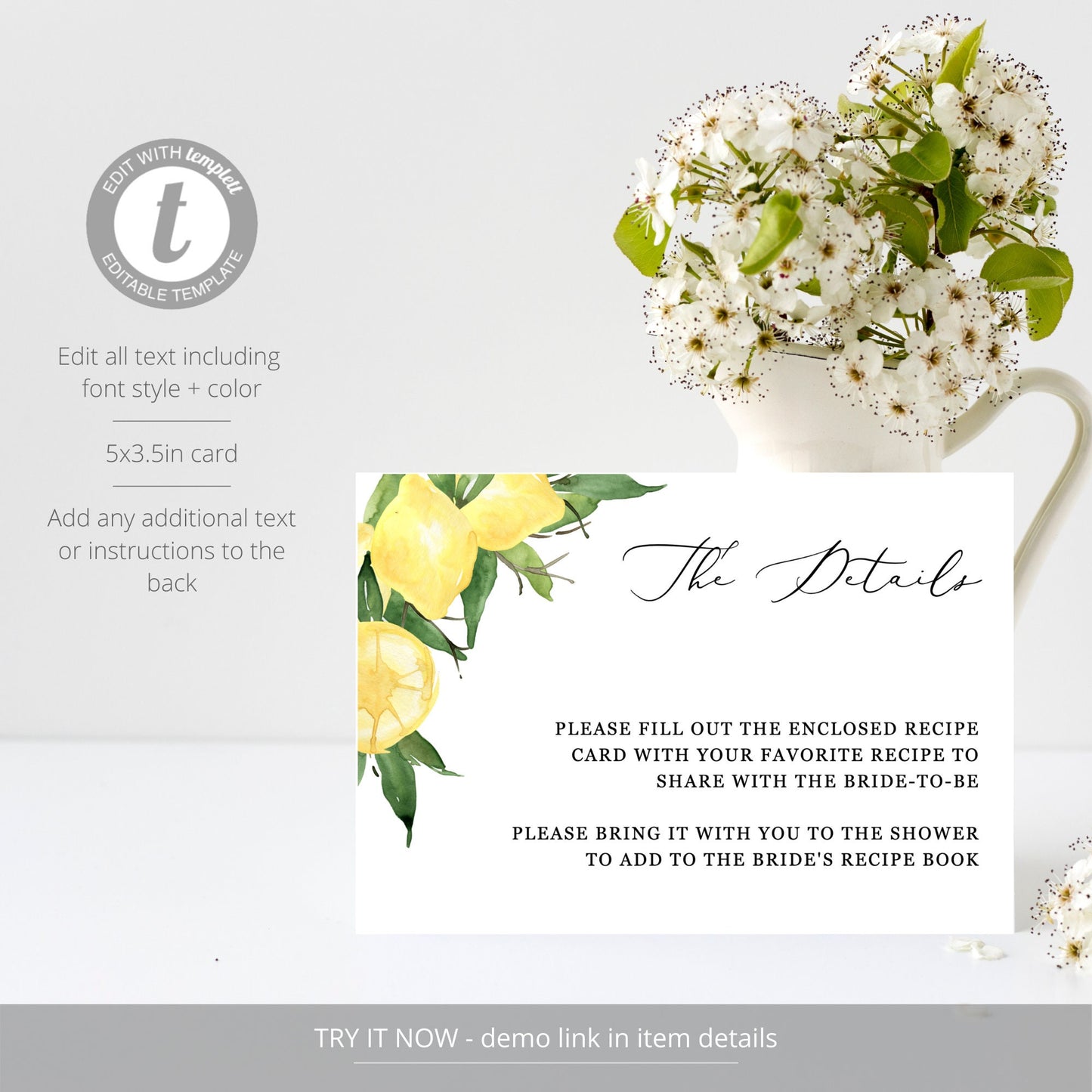 Editable Lemon Details Card Citrus Bridal Shower Details Card Insert Details Card Template