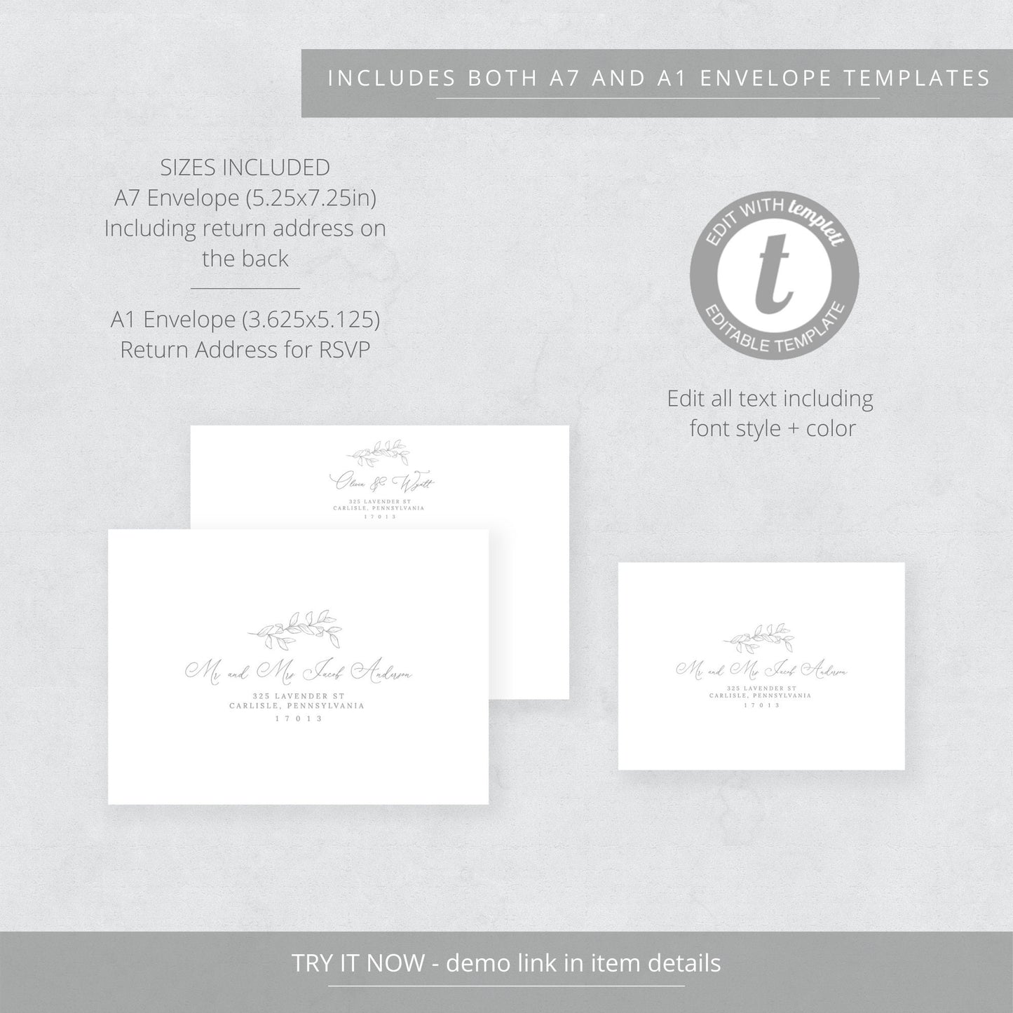 Editable Script Envelope Address Botanical Wedding Envelope DIY Wedding Address Envelope Template