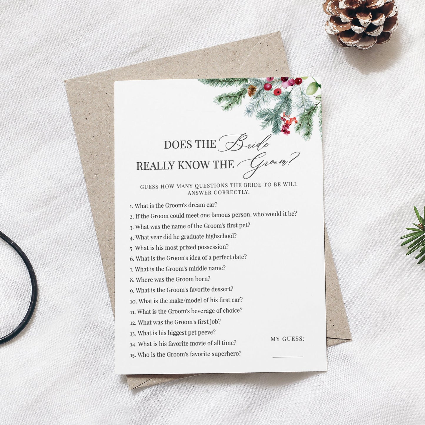 Editable Does the Bride Really Know the Groom Bridal Shower Games Christmas Holiday Template