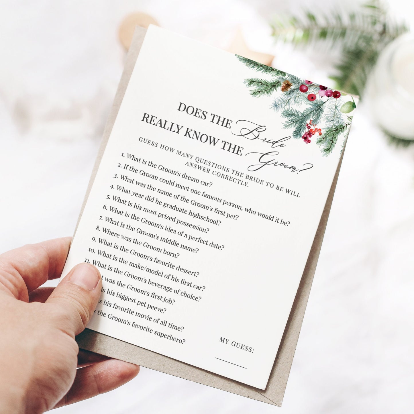 Editable Does the Bride Really Know the Groom Bridal Shower Games Christmas Holiday Template