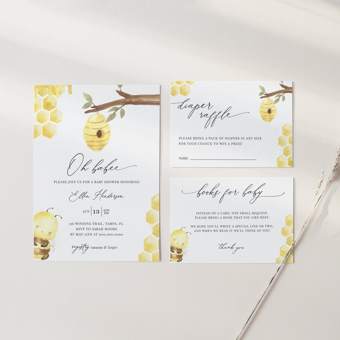 Editable Bee Baby Shower Invitation Oh Babee Shower Invite Honey Bee Baby Shower Invitation Set Template