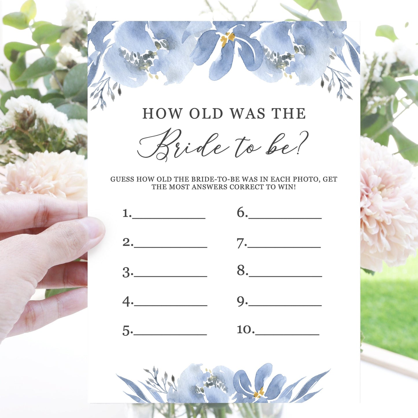 Editable How Old Was the Bride Bridal Shower Games Dusty Blue Guess the Age of the Bride Template