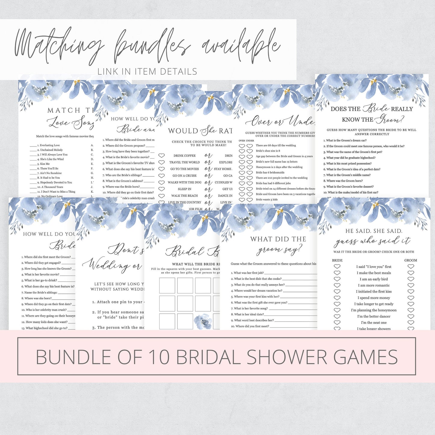 Editable Bridal Shower Bingo Bridal Shower Games Dusty Blue Floral Wedding Bingo Bridal Bingo Template