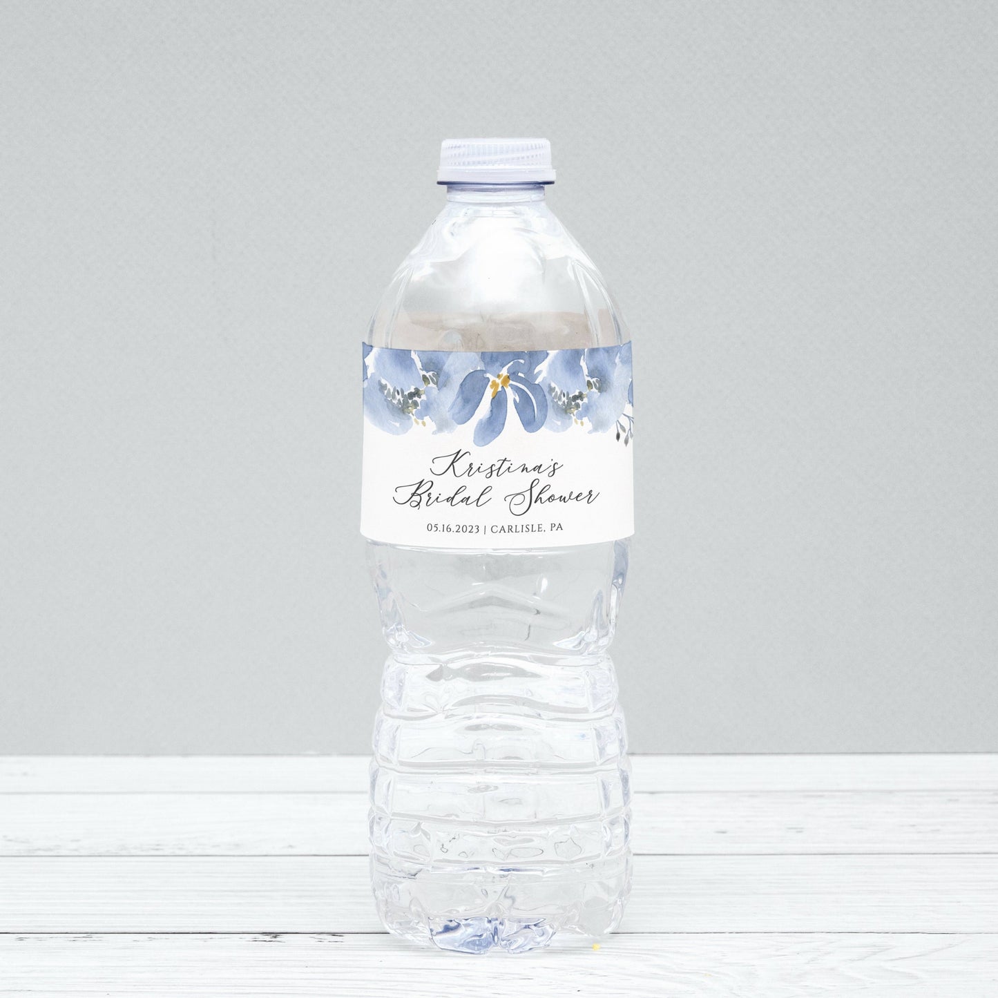 Editable Water Bottle Labels Bridal Shower Water Bottle Label Dusty Blue Floral Wedding Water Bottle Label Template