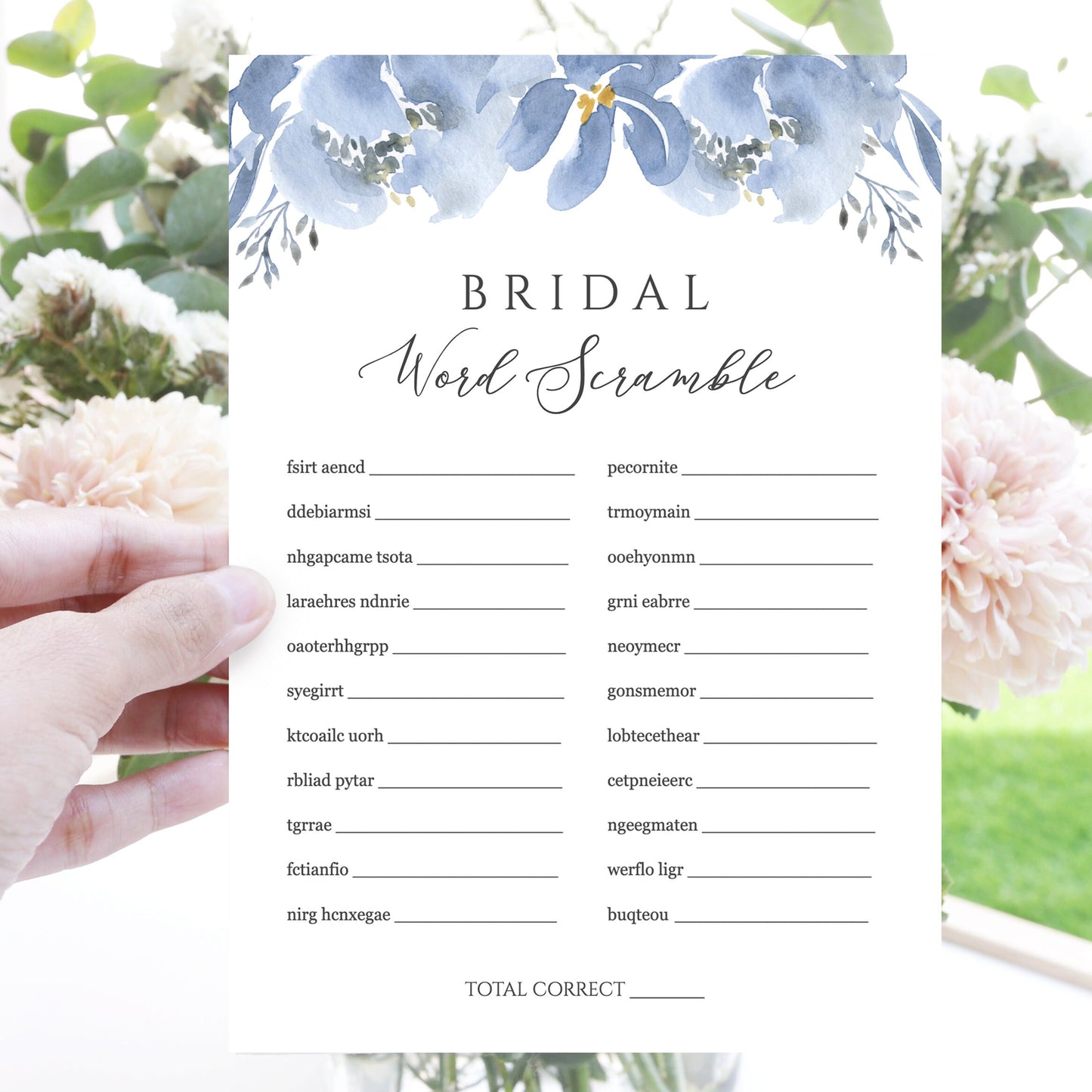 Editable Bridal Scramble Game Bridal Shower Games Dusty Blue Floral Wedding Games Template