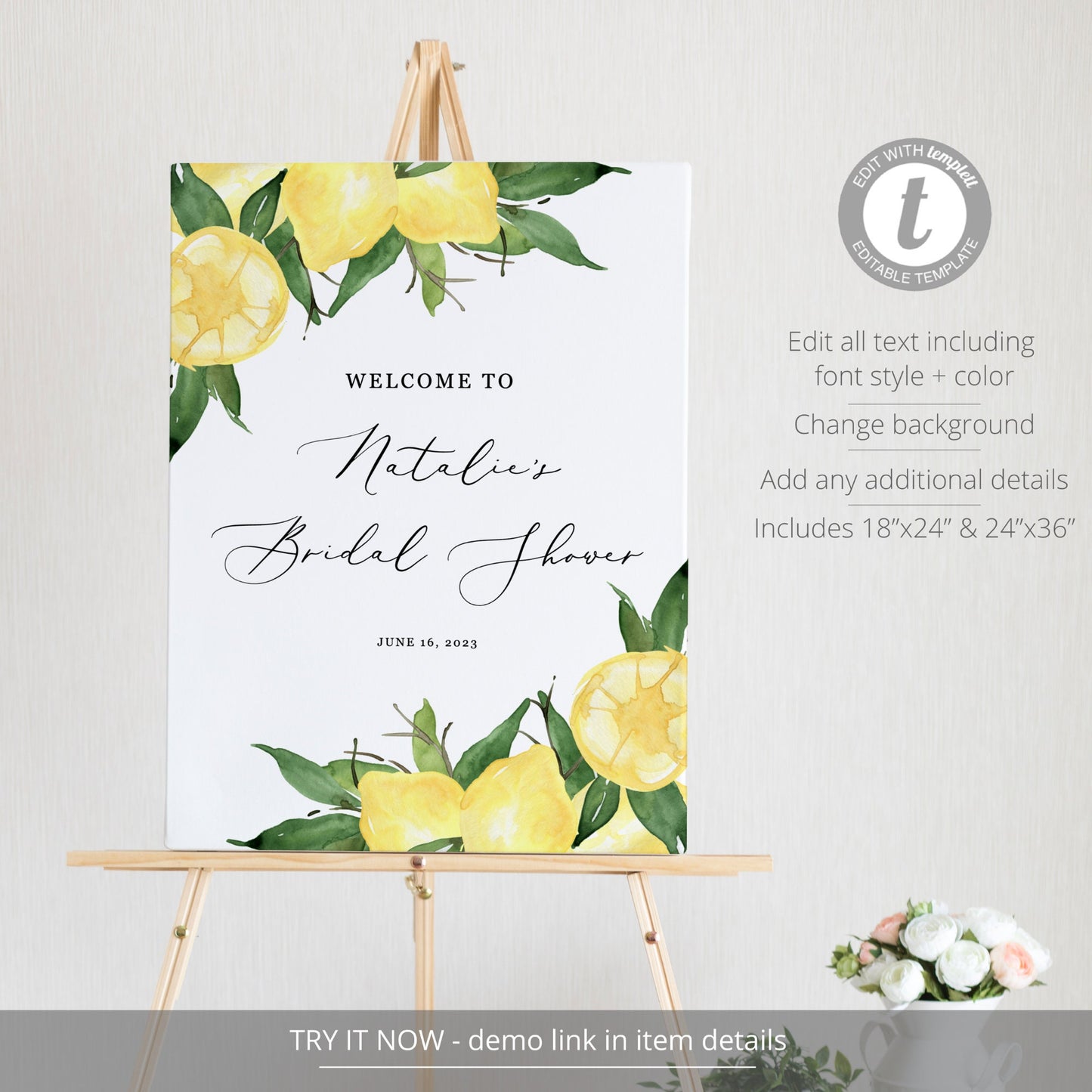 Editable Lemon Bridal Shower Welcome Sign Bridal Shower Welcome Poster Citrus Shower Sign Template
